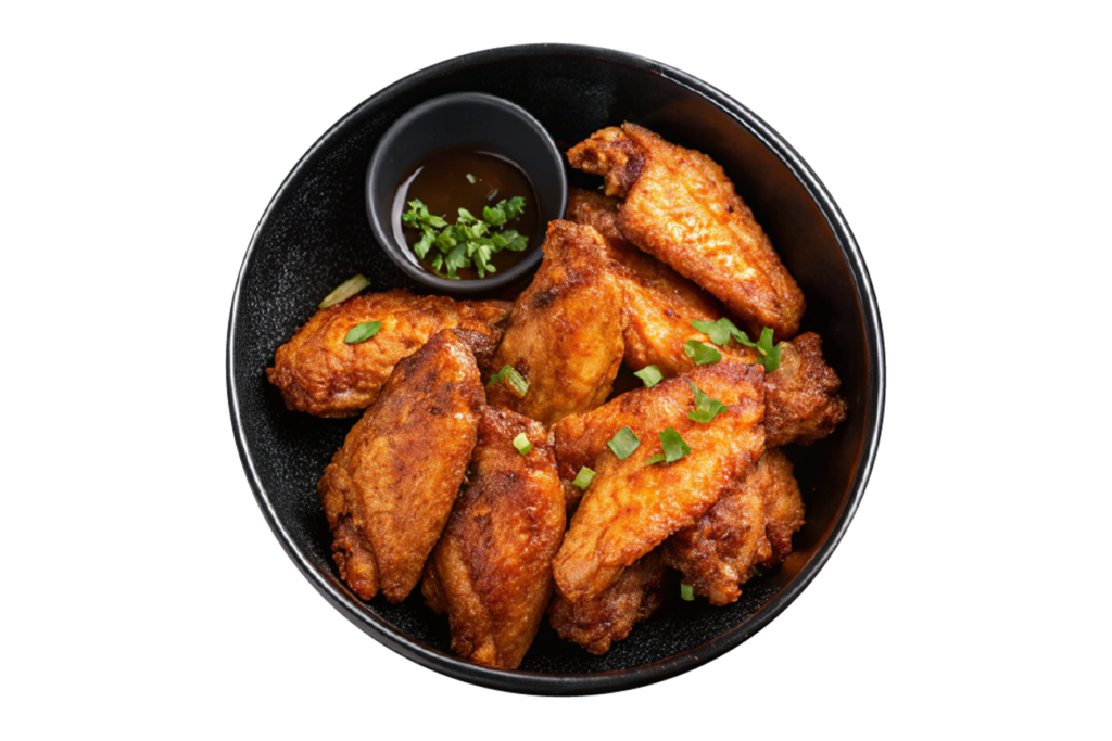Delicious crispy chicken wings with dipping sauce
